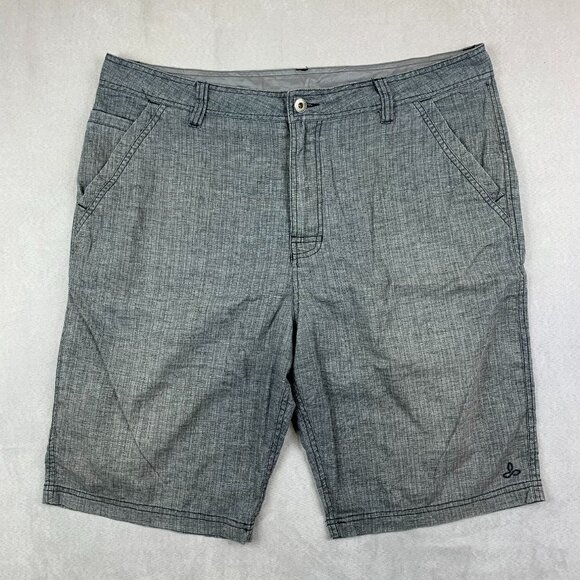 Prana Mens Shorts 36 Gray Furrow Hemp Blend Stretch Outdoor Hiking Lightweight - Picture 1 of 12